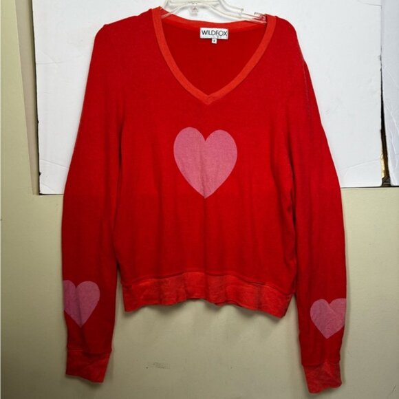 Wildfox Hearts Long Sleeve Pullover Top Sweatshirt Soft Sweater Stretch V Beck S - Picture 3 of 12
